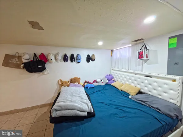 a living room with baby toys