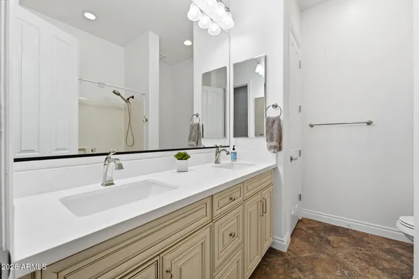 an aerial view of a house with a garden