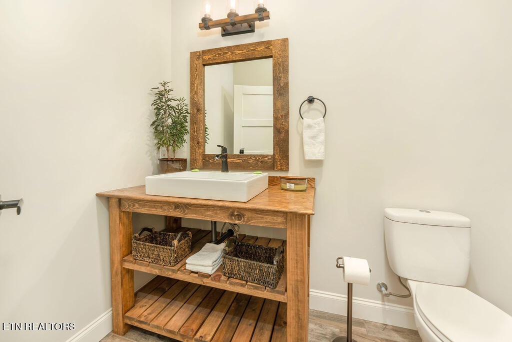 9760 Chestnut Ridge Road Heiskell, TN 37754 - Photo 26 of 59 a bathroom with a toilet a sink and mirror