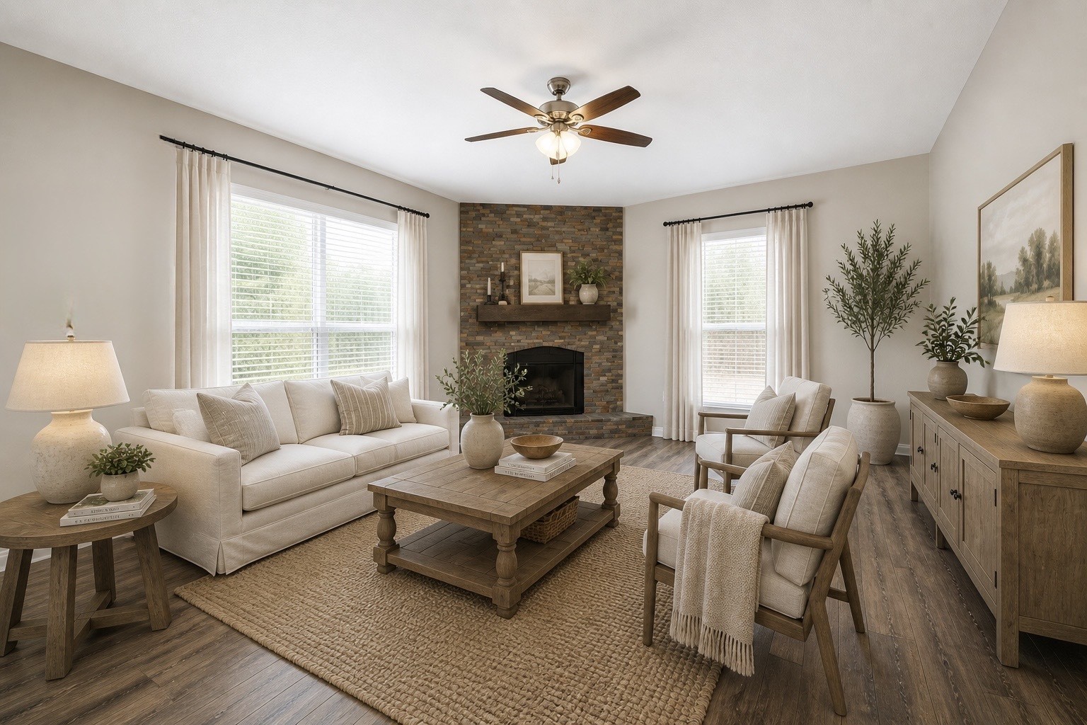 7622 McCormick Mill Court Houston, TX 77095 - Photo 6 of 37 a living room with furniture a fireplace and a large window