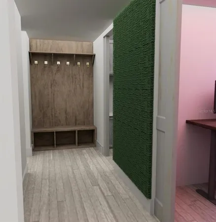 wooden floor and cabinet in a room