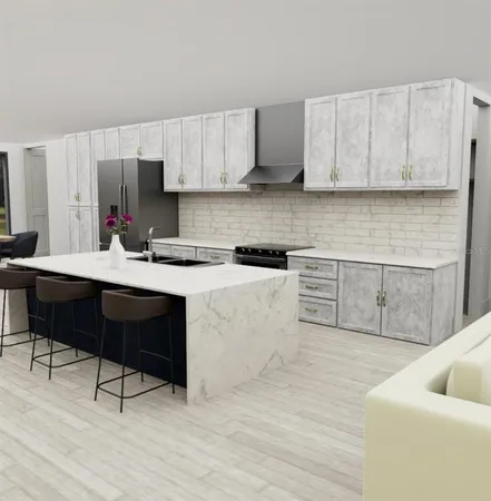 a kitchen with a cabinets and appliances