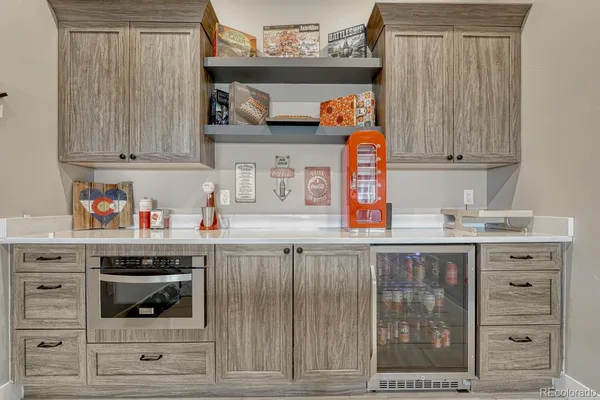 a room with furniture and air hockey table