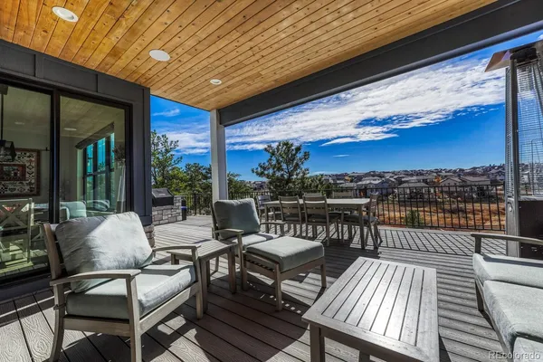 a balcony with furniture