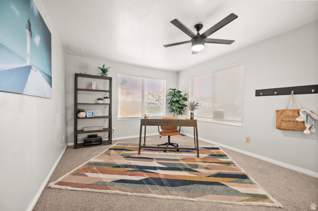 9750 Indian Ridge Drive Sandy, UT 84092 - Photo 26 of 40 Office space featuring a ceiling fan and light carpet