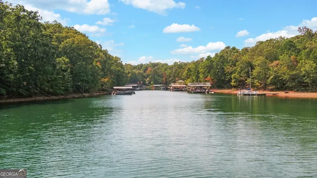 an aerial view of a house with a yard and garden