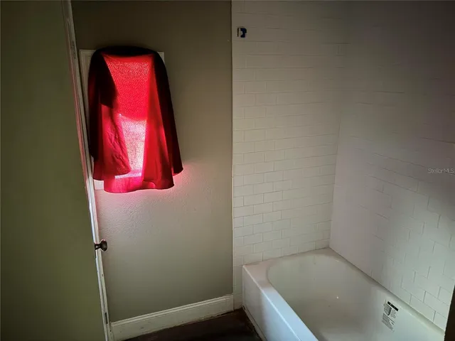 a bathroom with a bathtub