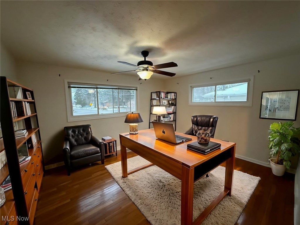 6290 Crossview Road Independence, OH 44131 - Photo 15 of 24 Office area featuring ceiling fan, a wealth of natural light, and dark hardwood / wood-style flooring