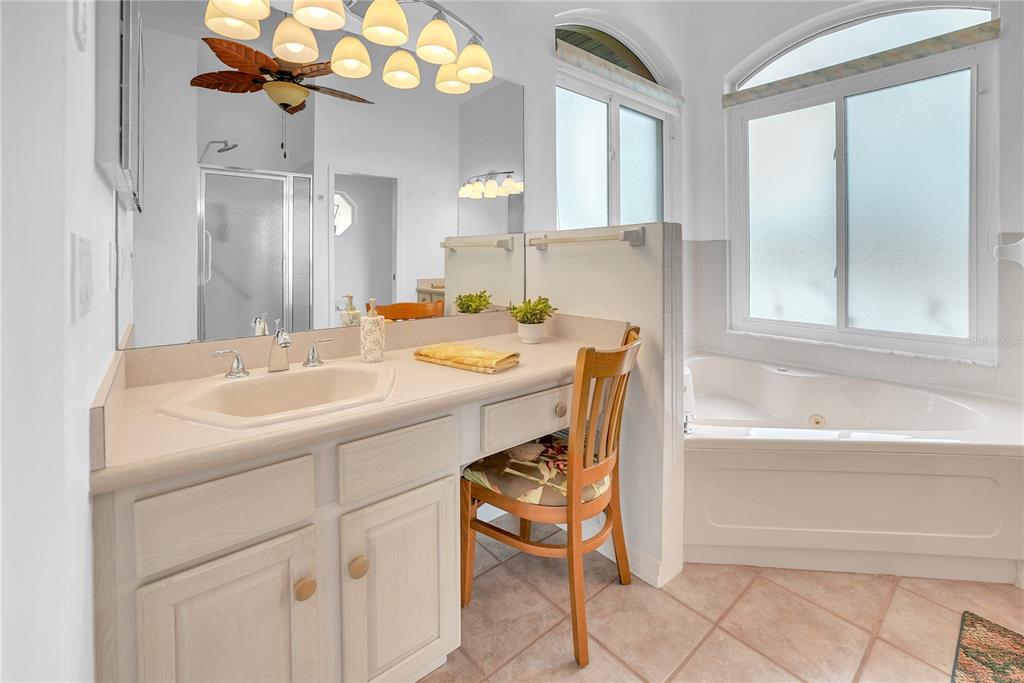 10317 Southwest 63rd Avenue Ocala, FL 34476 - Photo 22 of 46 a bathroom with a sink a vanity a mirror and a bathtub