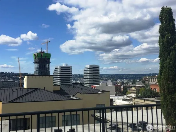 a view of a city from a balcony