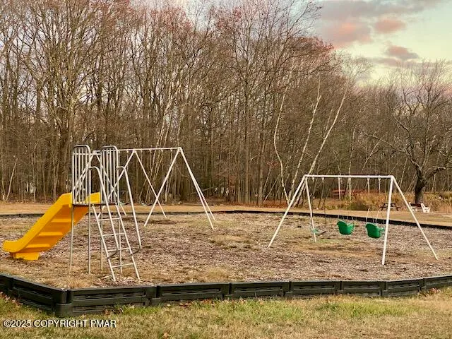 a view of a lake with a park