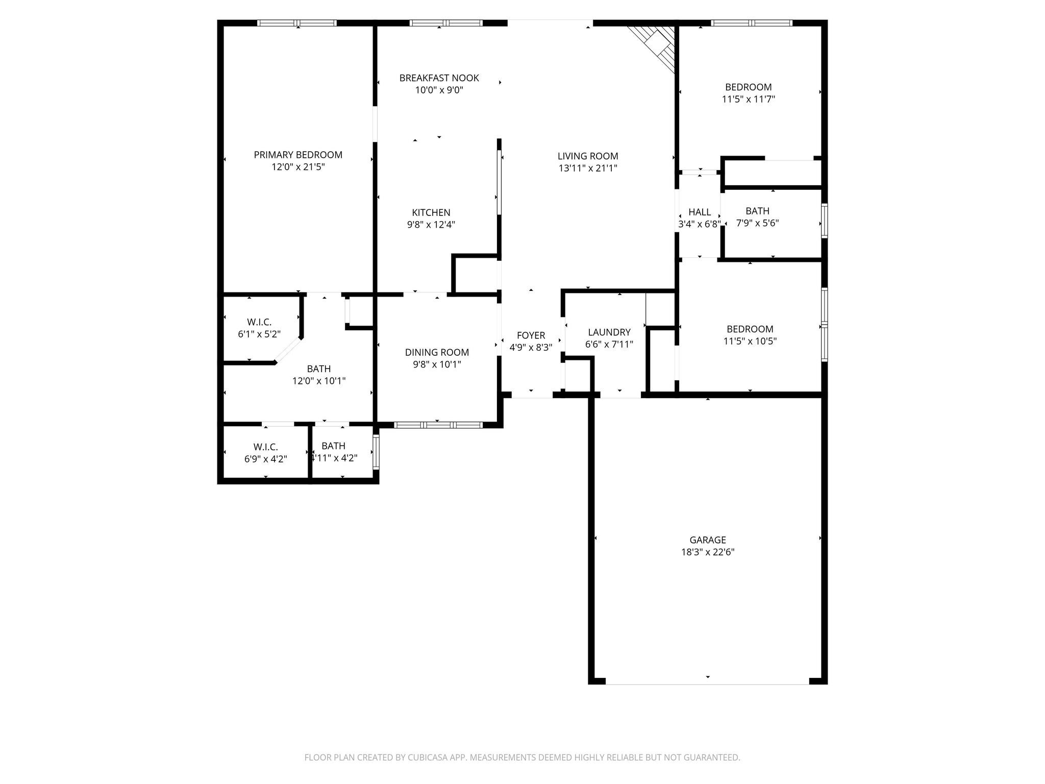 11803 Inga Lane Houston, TX 77064 - Photo 39 of 39 This is a floor plan of a house featuring three bedrooms, two bathrooms, a living room, dining room, kitchen with breakfast nook, and a laundry area. The primary bedroom includes two walk-in closets. There's also an attached garage.