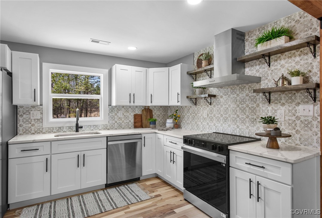8501 Barnetts Road Charles City, VA 23030 - Photo 13 of 33 Kitchen featuring open shelves, wall chimney exhau