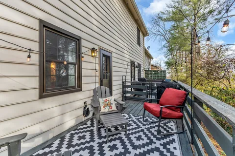 a building outdoor space with patio furniture