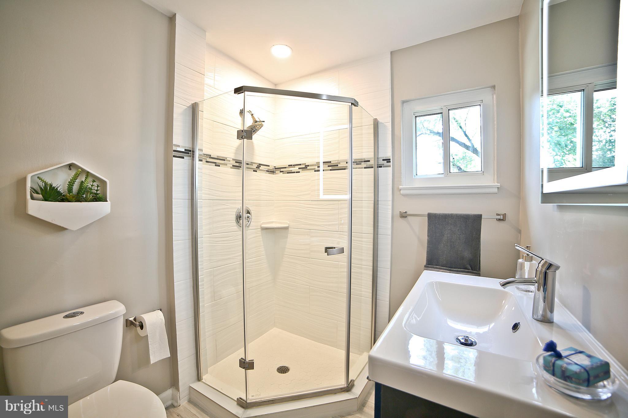 6612 Cimarron Street Springfield, VA 22150 - Photo 19 of 30 a bathroom with a sink mirror toilet and shower