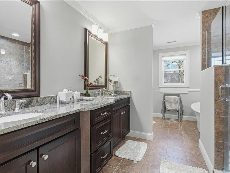 2 Aspen Drive Pelham, NH 03076 - Photo 30 of 42 a bathroom with a granite countertop sink and a mirror