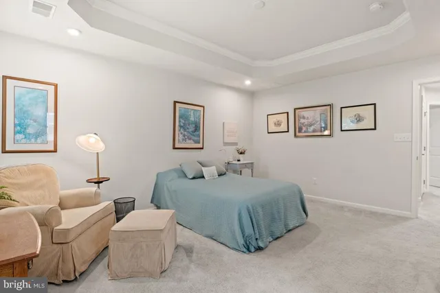 a bedroom with a bed and a couch