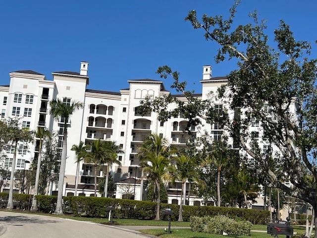 a view of a building with a street