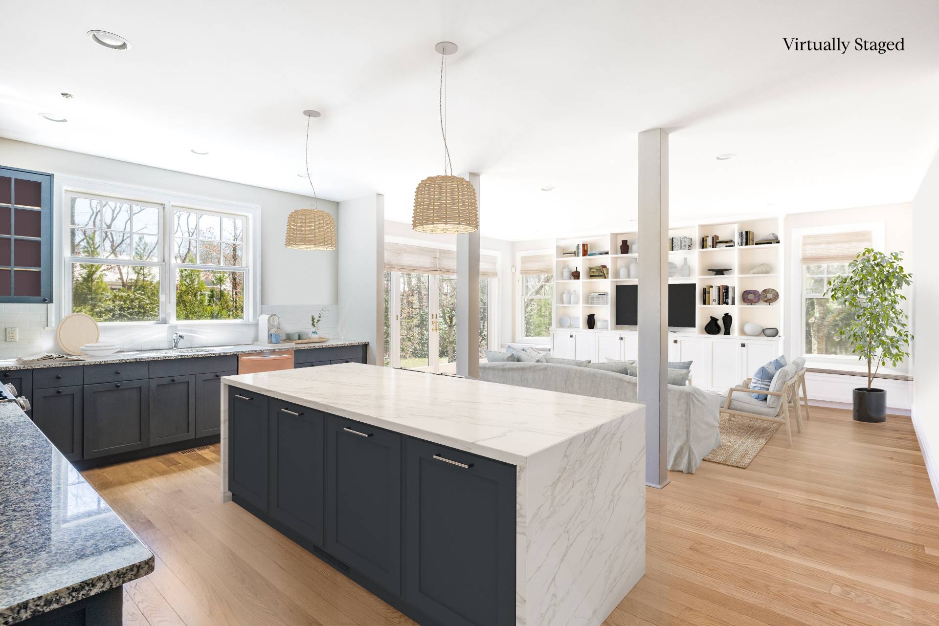 9 Dering Lane East Hampton, NY 11937 - Photo 14 of 30 a large kitchen with kitchen island a large counter top space a sink appliances and living room view