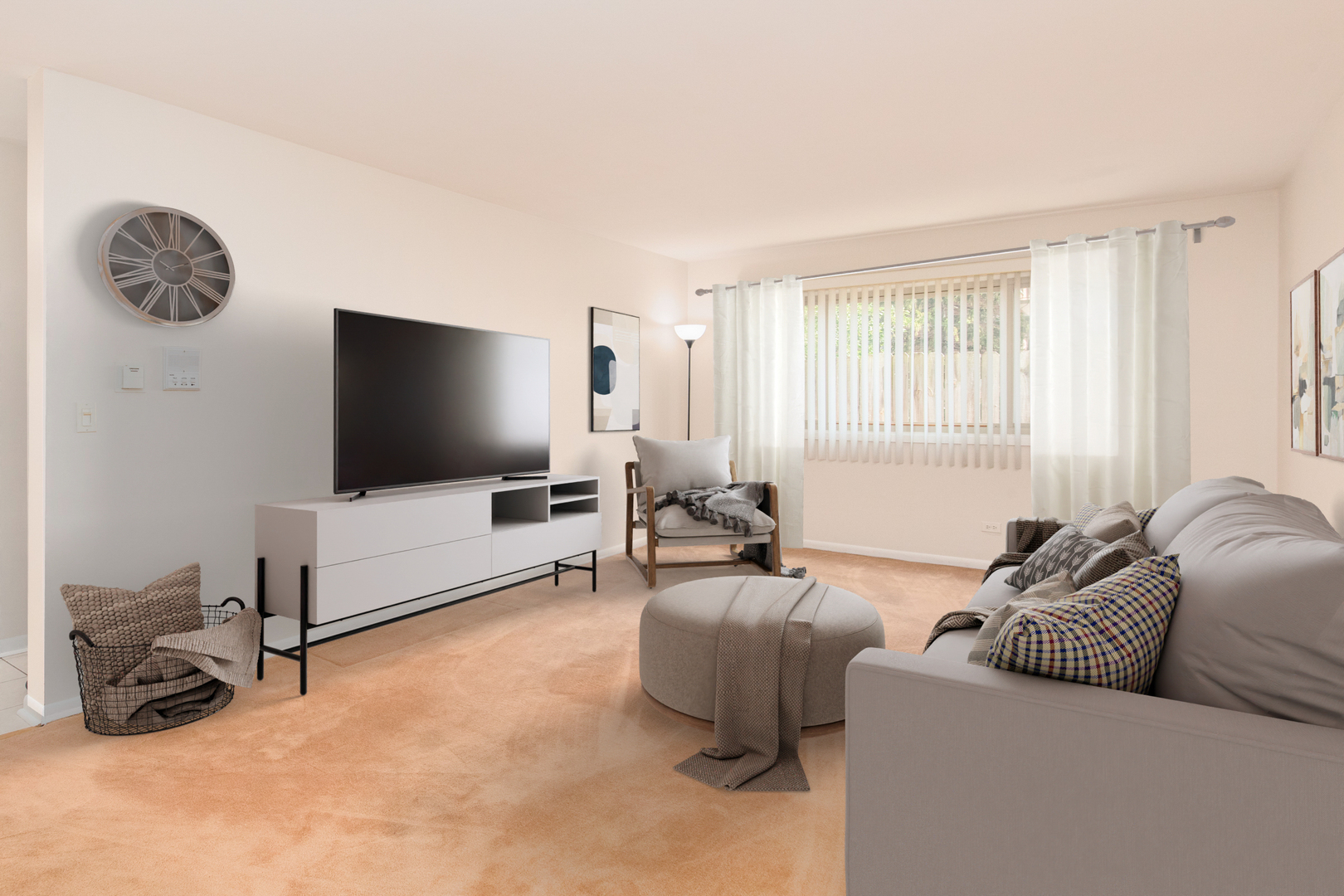 1363 Perry Street, Unit 1B Des Plaines, IL 60016 - Photo 5 of 12 a living room with furniture and a flat screen tv