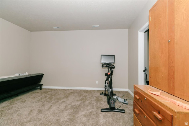 7203 East Cub River Road Preston, ID 83263 - Photo 22 of 33 Workout area with light colored carpet and baseboards