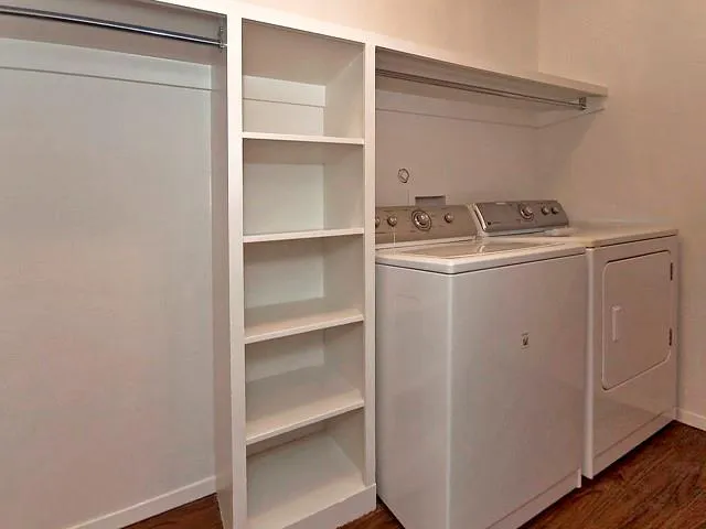 a utility room with washer and dryer