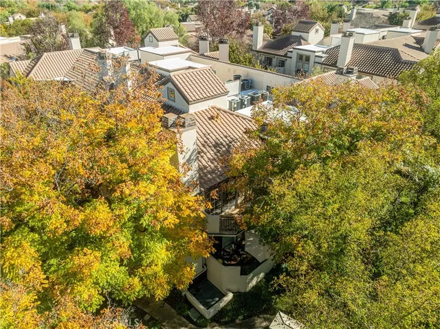 an aerial view of residential houses with city view