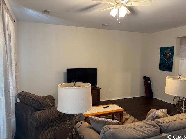 328 Kiskadee Loop, Unit 15C Conway, SC 29526 - Photo 5 of 18 Living room with ceiling fan and wood finished floors