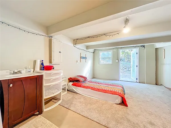 a swimming pool view with a lake view in back