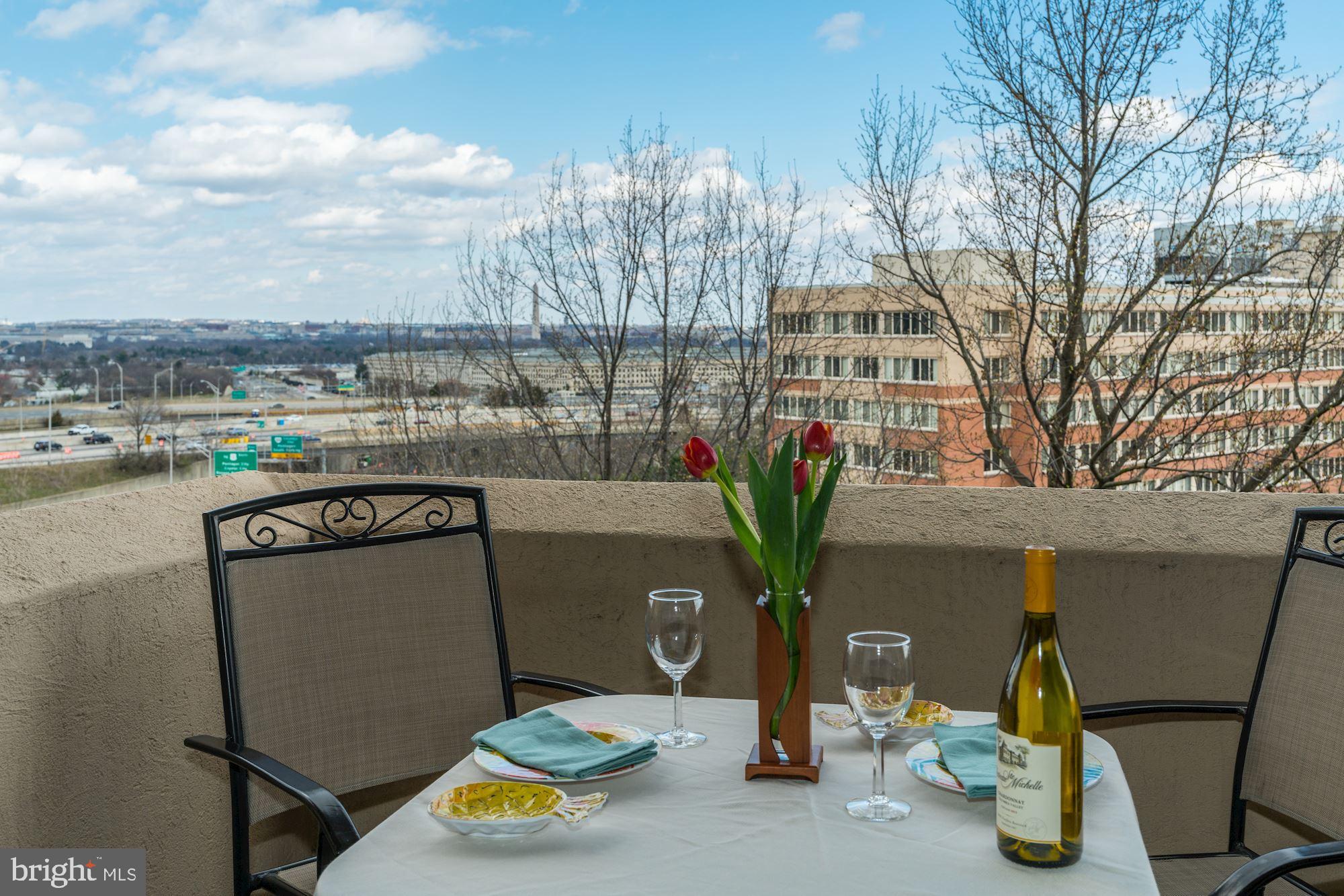 1101 South Arlington Ridge Road, Unit 515 Arlington, VA 22202 - Photo 2 of 36 Brunch on balcony with Washington Monument View