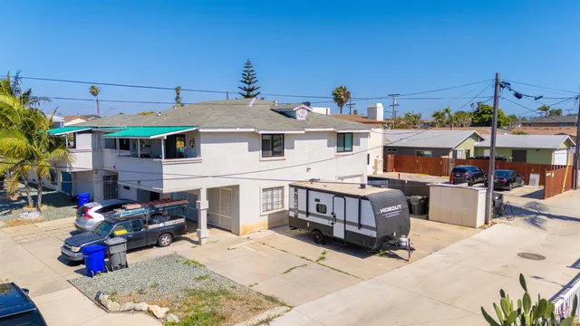 a view of a city with sitting area
