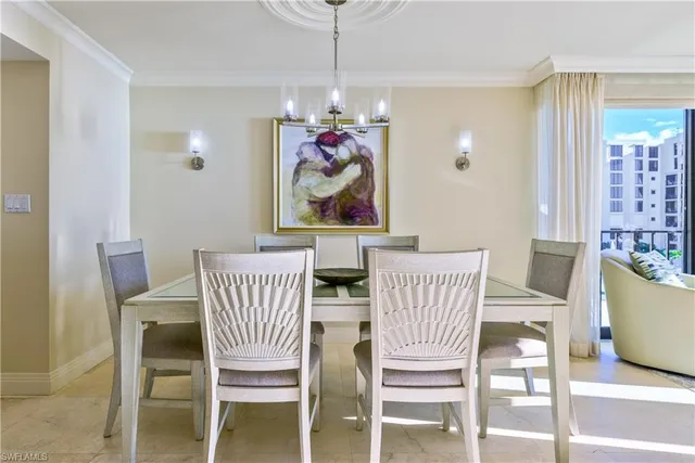 a view of a dining room with furniture wooden floor and a chandelier