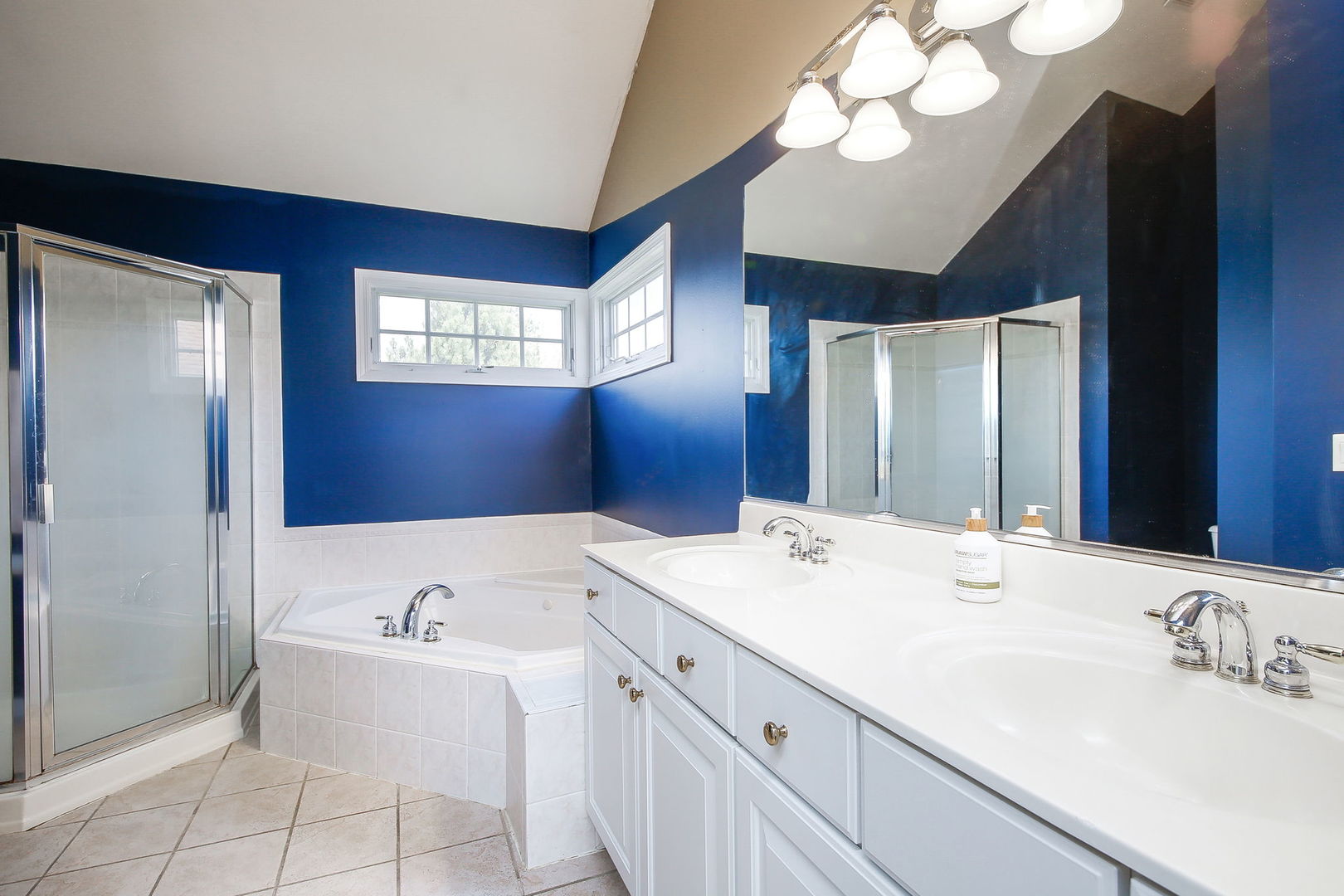 3807 Landsdown Avenue Naperville, IL 60564 - Photo 14 of 29 a bathroom with a sink a large mirror and a bathtub