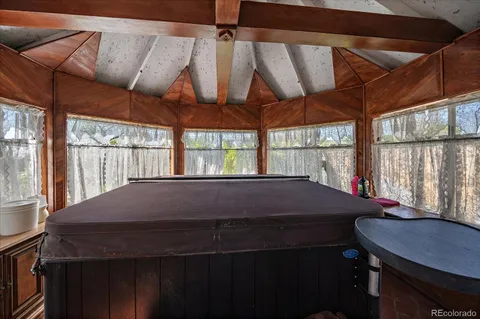 a room with a bed and a table