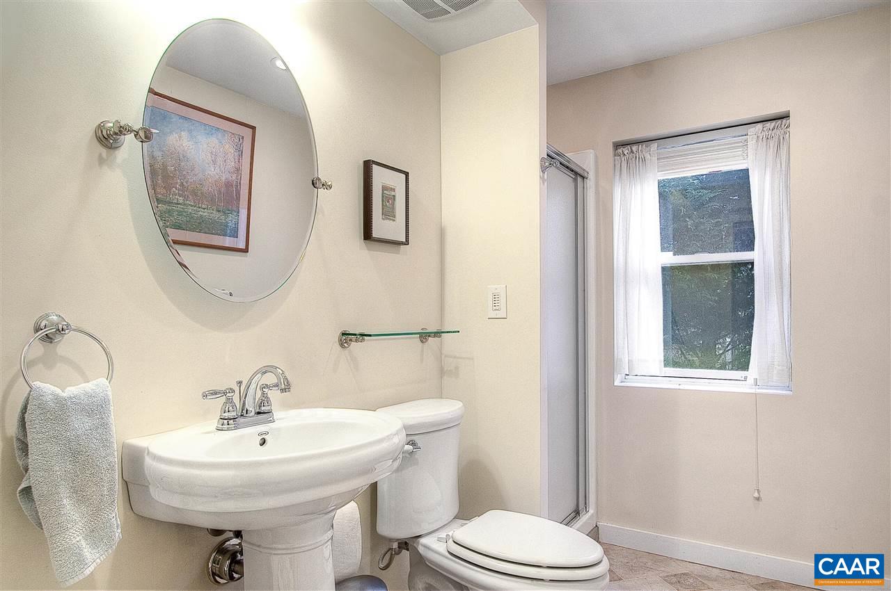 1532 Dairy Road Charlottesville, VA 22903 - Photo 31 of 42 A tile floor, white pedestal sink, and shower tucked into an alcove make this full bath, located in the basement, fresh and pleasant.