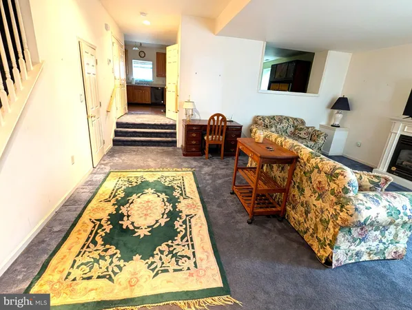 a living room with rug