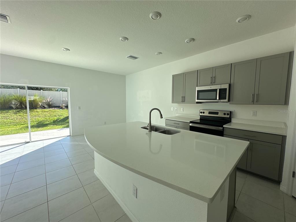 2416 Paravane Way Wesley Chapel, FL 33543 - Photo 12 of 35 a kitchen with a sink a counter top space cabinets and stainless steel appliances