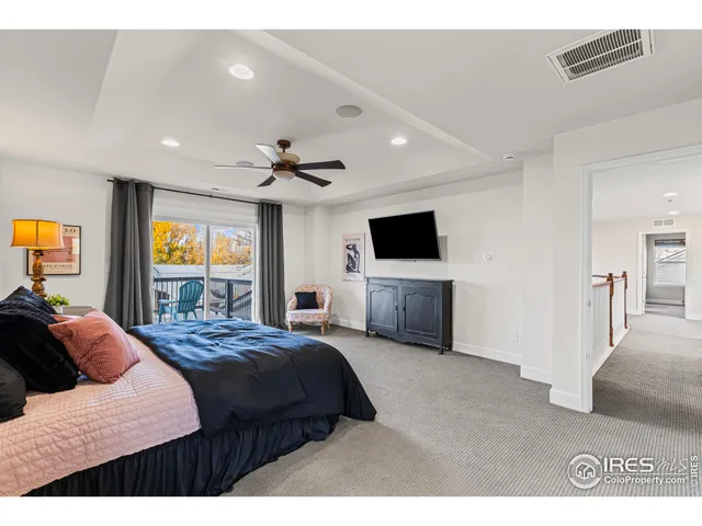 a spacious bedroom with a bed and a large window