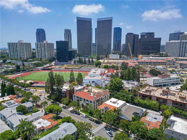 a view of a city with tall buildings