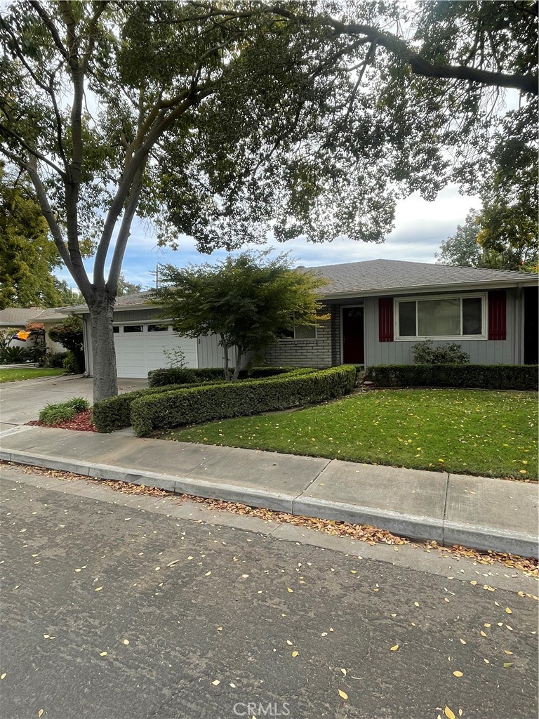 a front view of house with yard and green space
