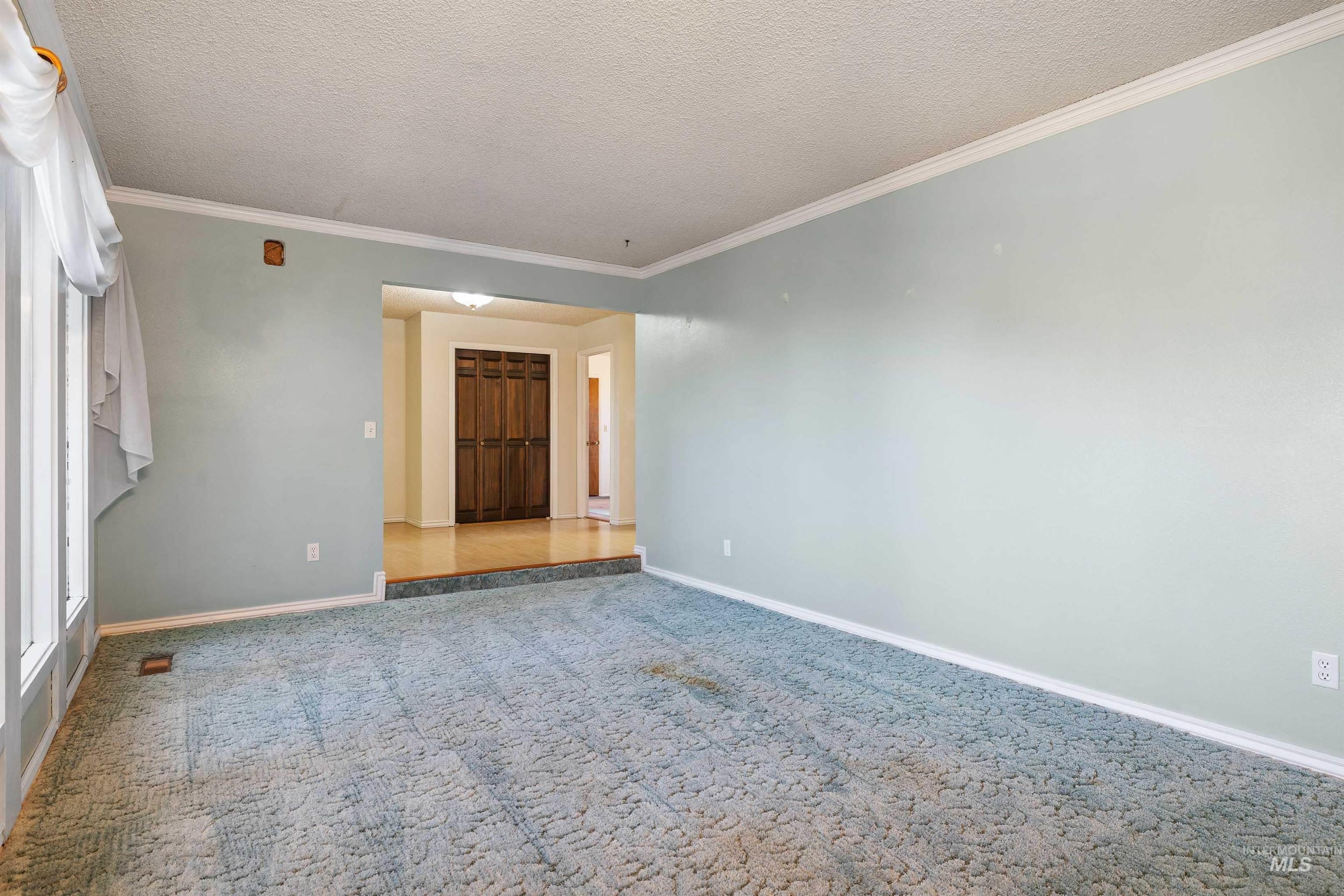 415 West 300 South Heyburn, ID 83336 - Photo 17 of 50 Unfurnished room with crown molding, carpet flooring, and a textured ceiling