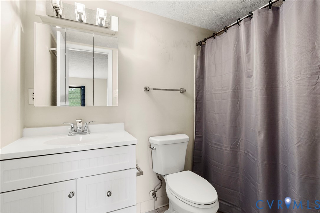 1501 Largo Road, Unit 201 Henrico, VA 23238 - Photo 27 of 31 a bathroom with a sink a toilet a mirror and shower curtain