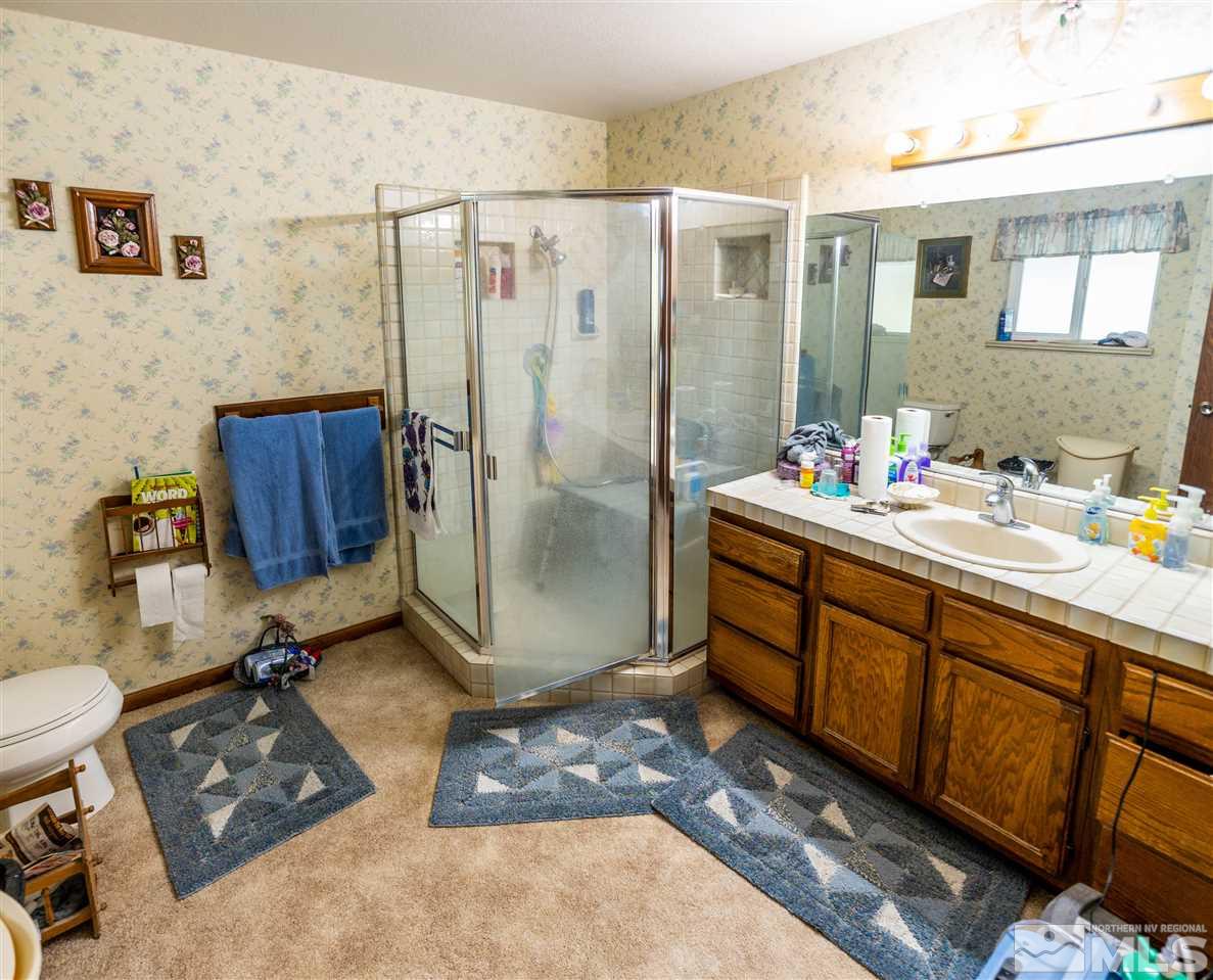 817 Rubio Way Gardnerville, NV 89460 - Photo 24 of 28 a bathroom with a sink mirror and a shower