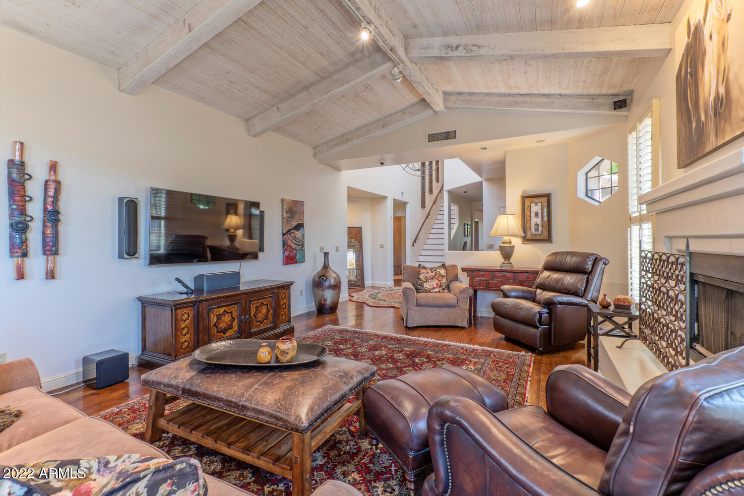 8100 East Camelback Road, Unit 39 Scottsdale, AZ 85251 - Photo 7 of 40 living room with high beamed ceiling