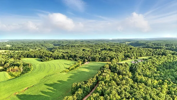 a view of a green field with wooden fence