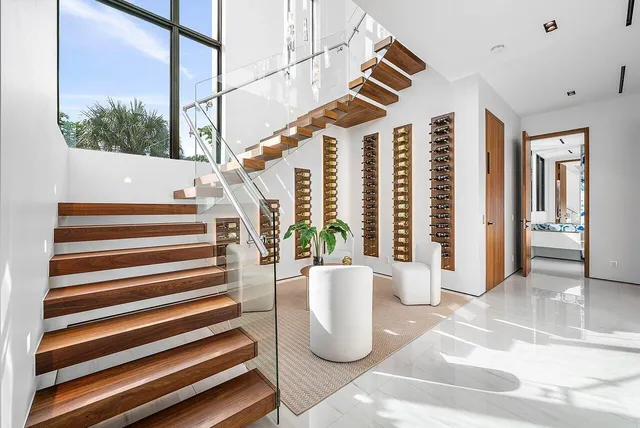 a view of swimming pool from a window