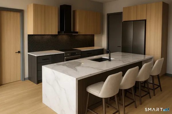 a kitchen with a table and chairs