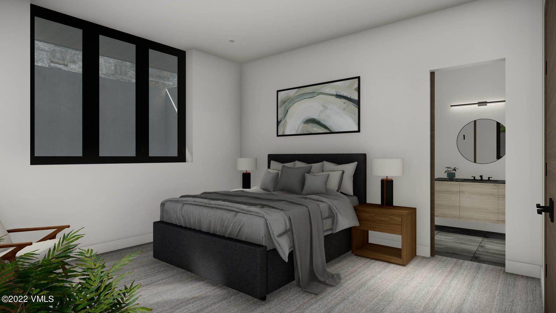 5002 Snowshoe Lane Vail, CO 81657 - Photo 27 of 29 a bedroom with a bed lamp and mirror