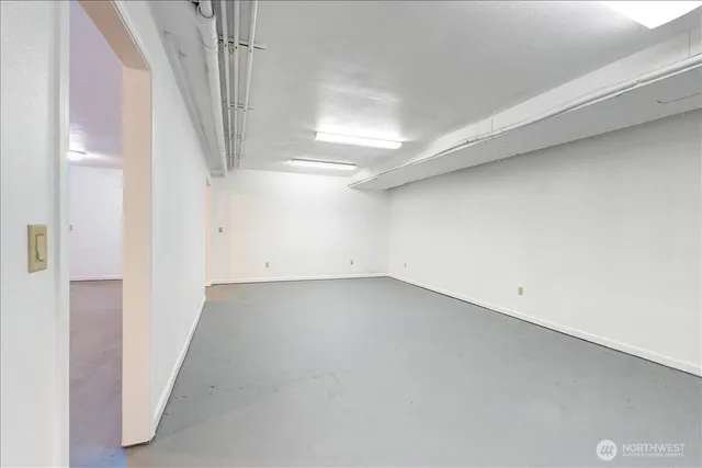 a view of a porch with wooden floor