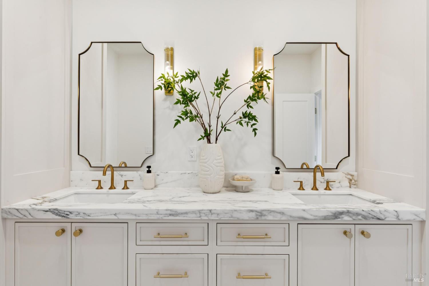1860 McKinley Road Napa, CA 94558 - Photo 50 of 89 a bathroom with a granite countertop sink and a mirror